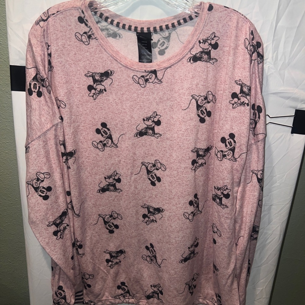 Disney Mickey Minnie Mouse Pajama Set Pink Heathered Knit XL Loungewear 2 Piece
